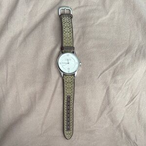Coach Silver Watch with Green and Brown Strap